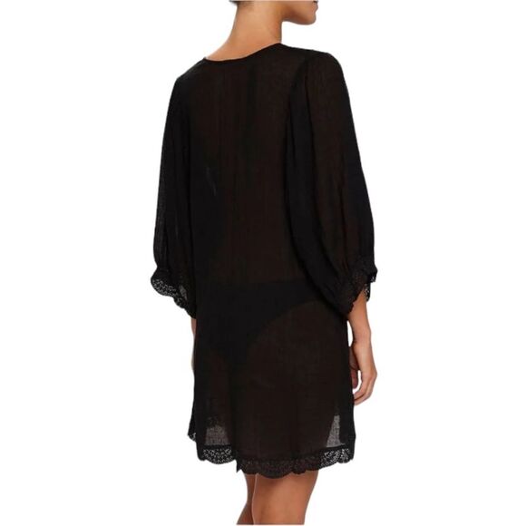 Eberjey Sol Celeste Short Sleeve V-Neck Lace Tunic Swim Coverup Gauze Oversized - Picture 2 of 15